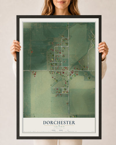 Map of Dorchester, Illinois, 24 x 36 inch print in a black wood frame