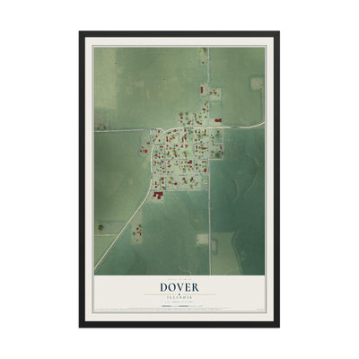 Map of Dover, Illinois, 12 x 18 inch print in a black wood frame