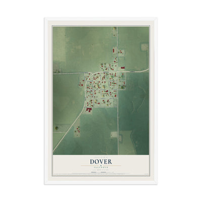 Map of Dover, Illinois, 12 x 18 inch print in a white wood frame