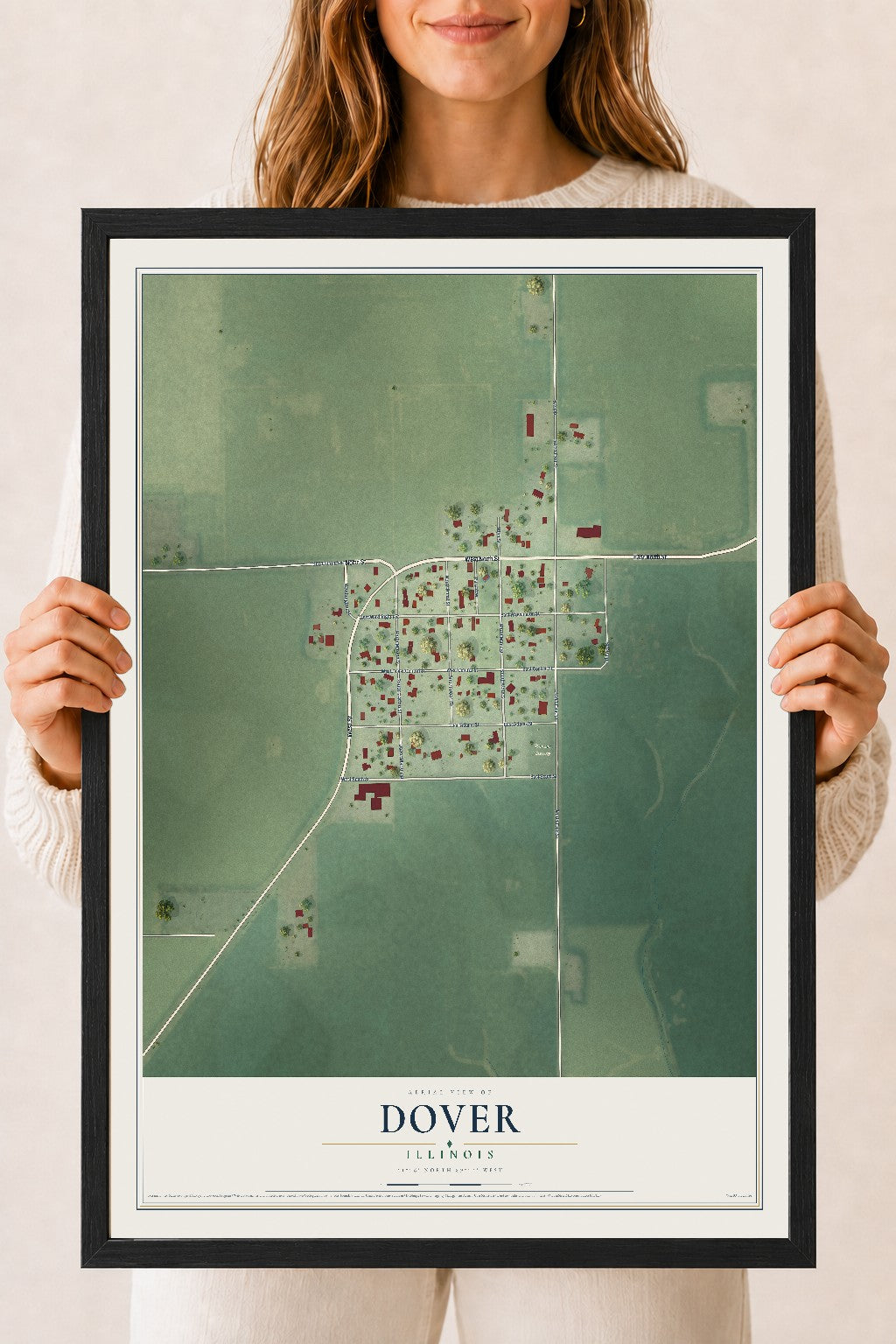 Map of Dover, Illinois, 18 x 24 inch print in a black wood frame