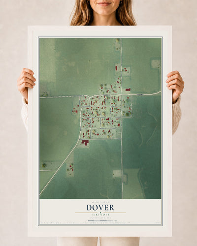 Map of Dover, Illinois, 24 x 36 inch print in a white wood frame