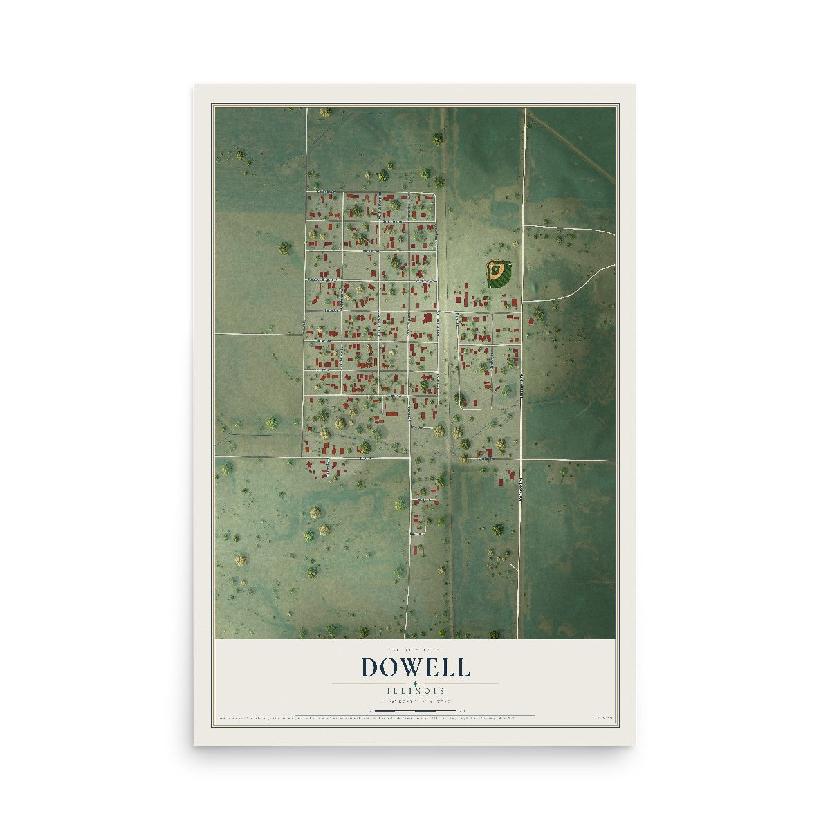 Map of Dowell, Illinois, 12 x 18 inch unframed archival matte print