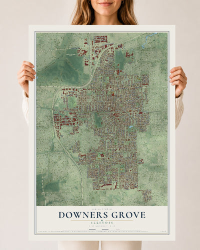Map of Downers Grove, Illinois, 24 x 36 inch unframed archival matte print