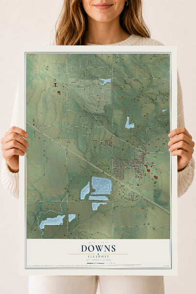 Map of Downs, Illinois, 18 x 24 inch unframed archival matte print