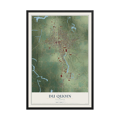 Map of Du Quoin, Illinois, 12 x 18 inch print in a black wood frame