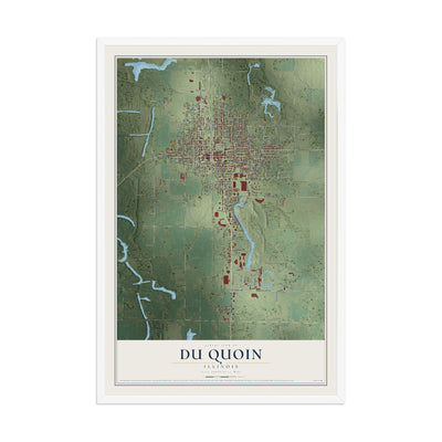 Map of Du Quoin, Illinois, 12 x 18 inch print in a white wood frame