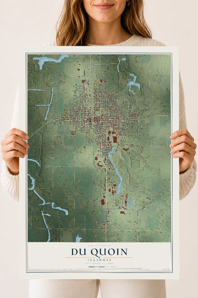 Map of Du Quoin, Illinois, 18 x 24 inch unframed archival matte print