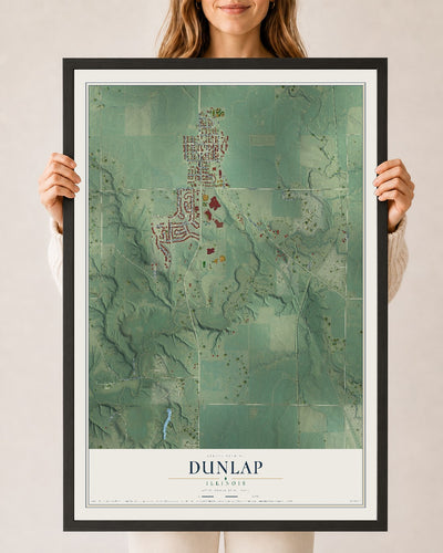 Map of Dunlap, Illinois, 24 x 36 inch print in a black wood frame