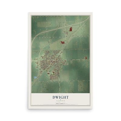 Map of Dwight, Illinois, 12 x 18 inch unframed archival matte print