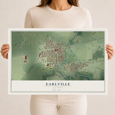 Map of Earlville, Illinois, 12 x 18 inch unframed archival matte print