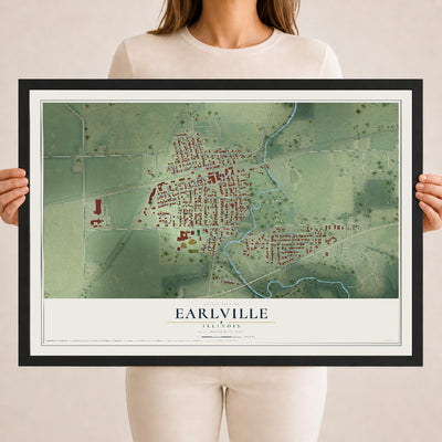 Map of Earlville, Illinois, 18 x 24 inch print in a black wood frame
