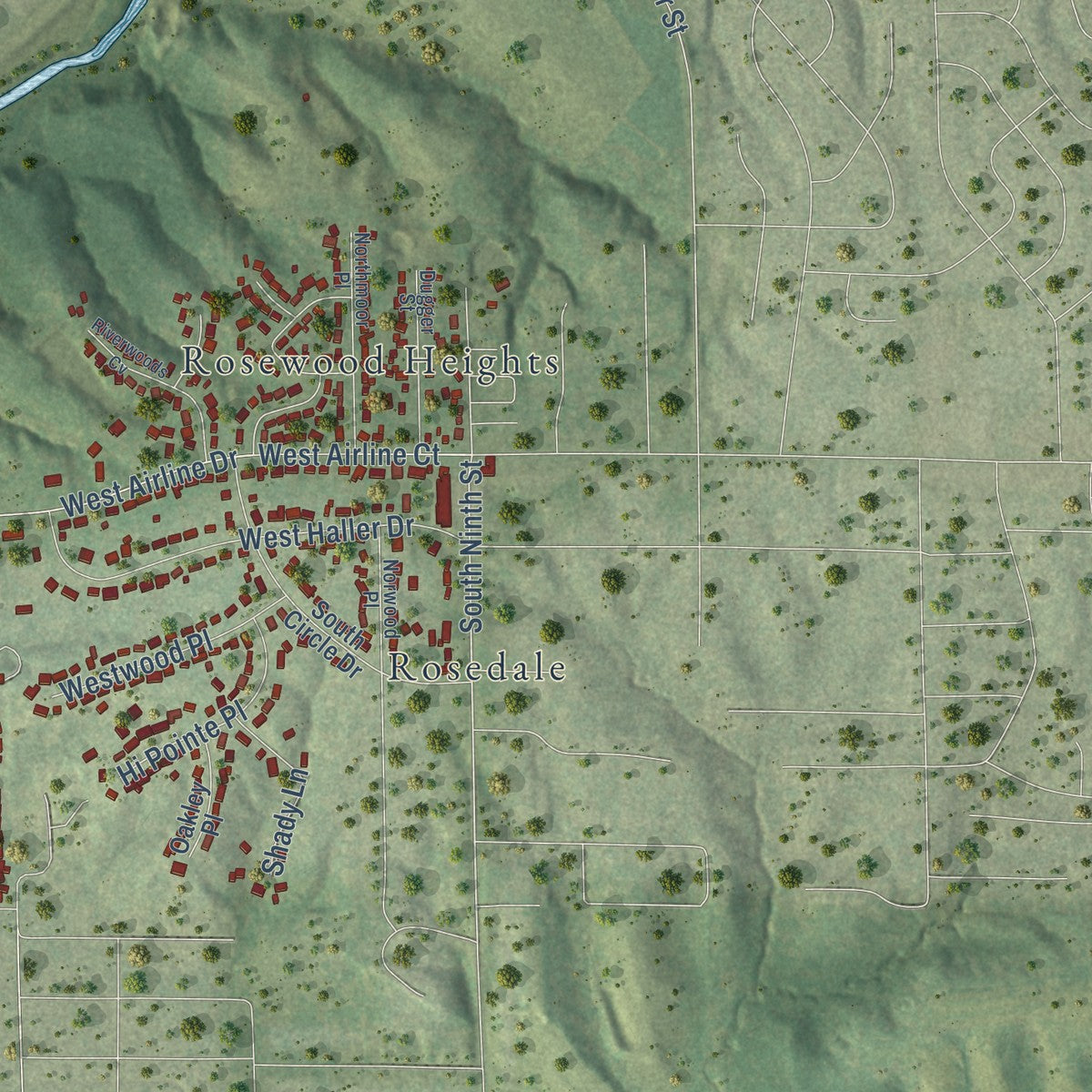 Second close-up of the map of East Alton, Illinois print showing more streets and buildings