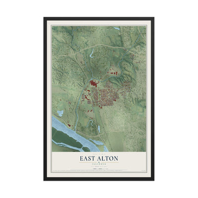 Map of East Alton, Illinois, 12 x 18 inch print in a black wood frame