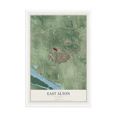 Map of East Alton, Illinois, 12 x 18 inch print in a white wood frame