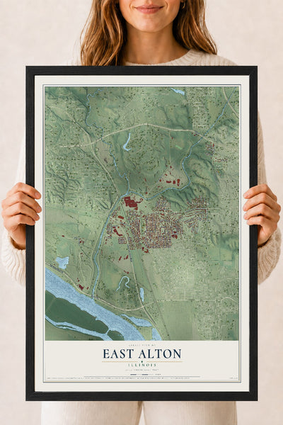 Map of East Alton, Illinois, 18 x 24 inch print in a black wood frame