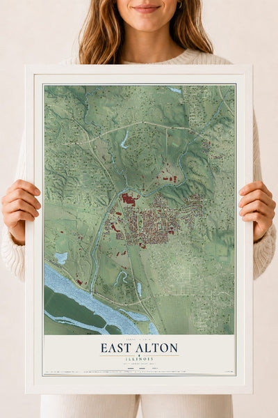 Map of East Alton, Illinois, 18 x 24 inch print in a white wood frame