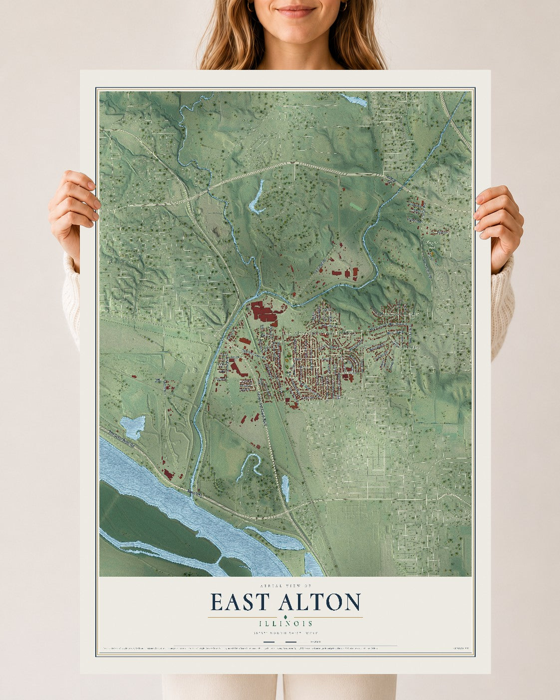 Map of East Alton, Illinois, 24 x 36 inch unframed archival matte print