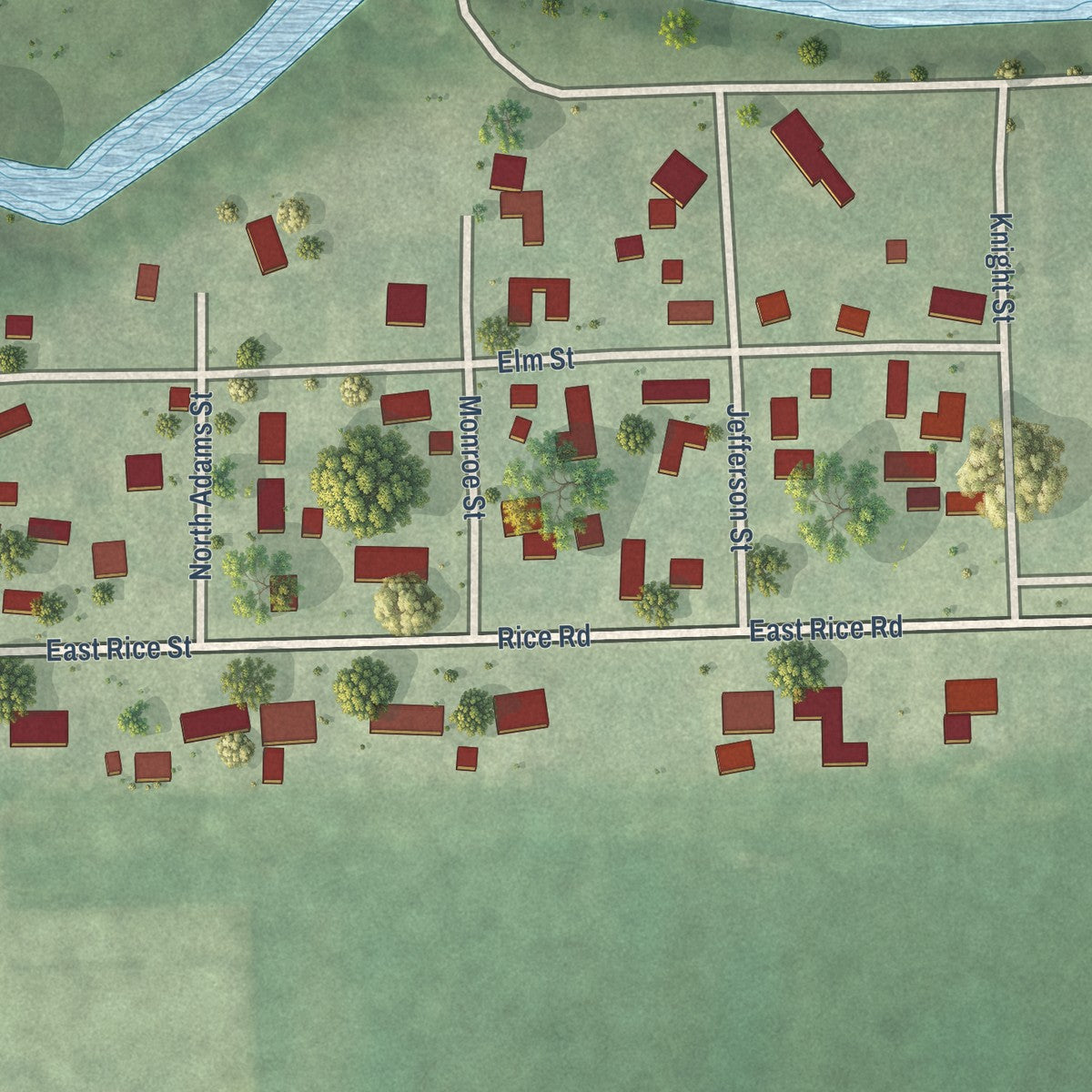 Close-up of the map of East Brooklyn, Illinois print showing street and building detail