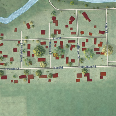 Close-up of the map of East Brooklyn, Illinois print showing street and building detail