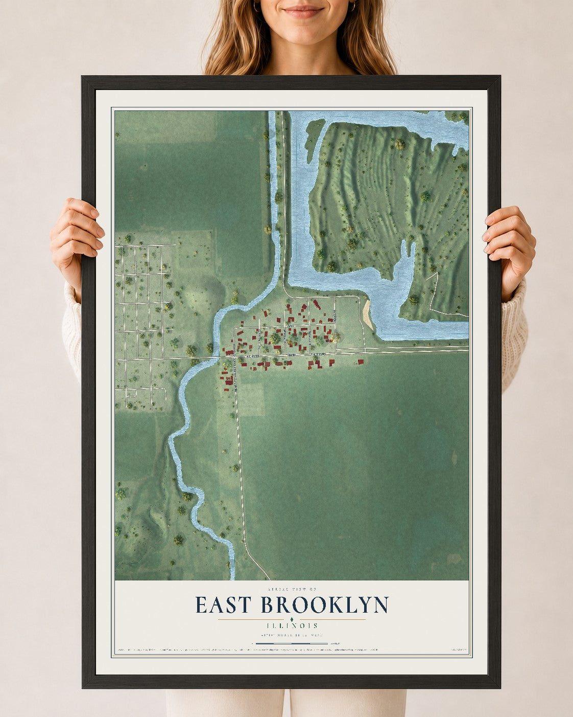 Map of East Brooklyn, Illinois, 24 x 36 inch print in a black wood frame