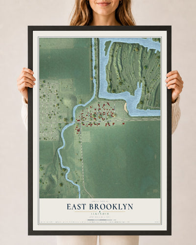 Map of East Brooklyn, Illinois, 24 x 36 inch print in a black wood frame
