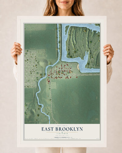 Map of East Brooklyn, Illinois, 24 x 36 inch print in a white wood frame