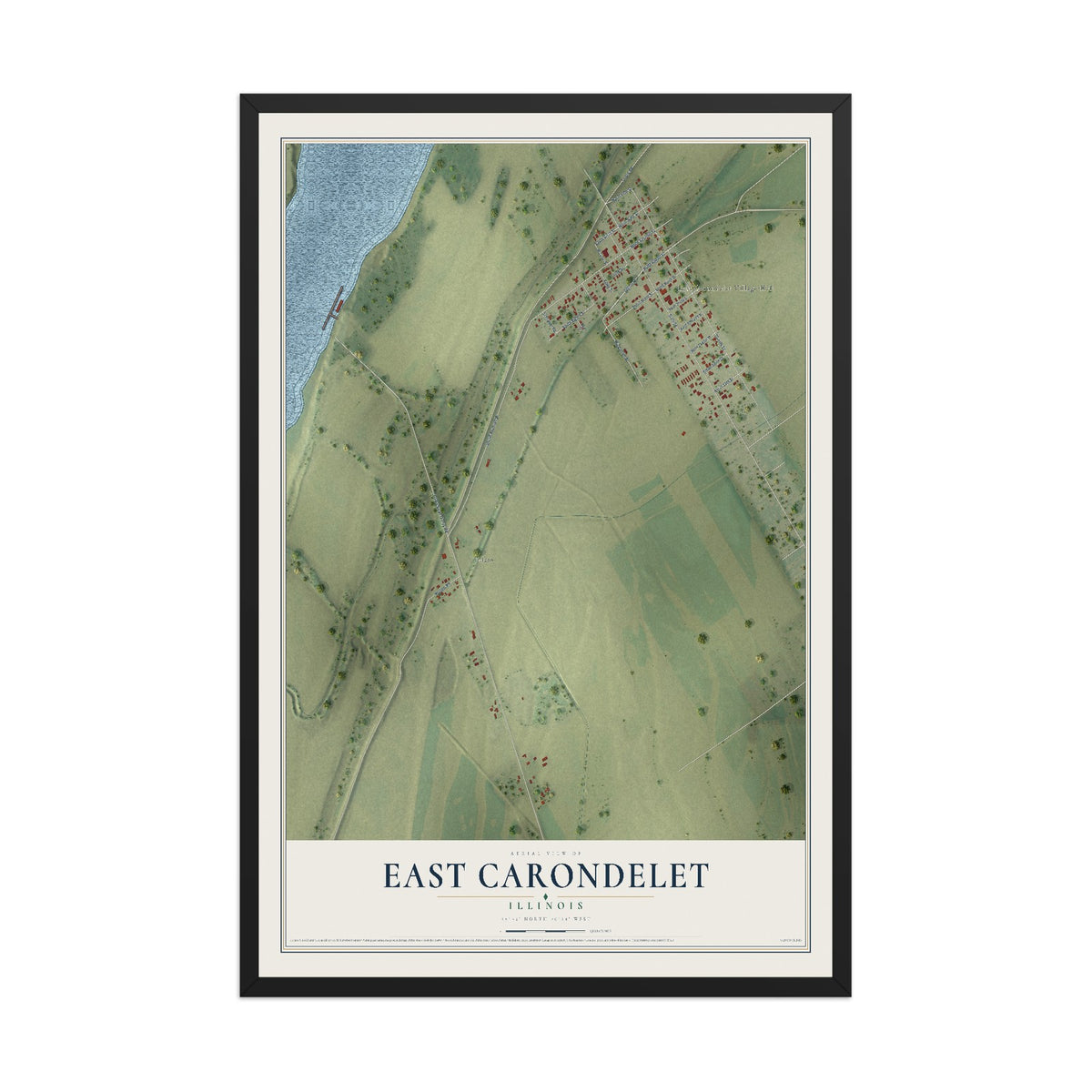 Map of East Carondelet, Illinois, 12 x 18 inch print in a black wood frame