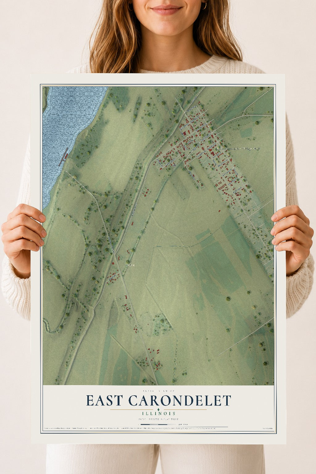 Map of East Carondelet, Illinois, 18 x 24 inch unframed archival matte print