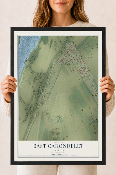 Map of East Carondelet, Illinois, 18 x 24 inch print in a black wood frame