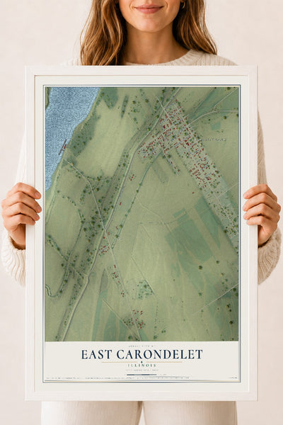 Map of East Carondelet, Illinois, 18 x 24 inch print in a white wood frame