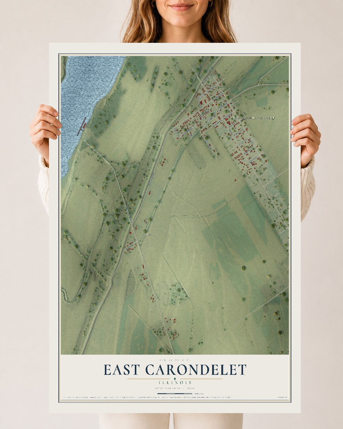 Map of East Carondelet, Illinois, 24 x 36 inch unframed archival matte print