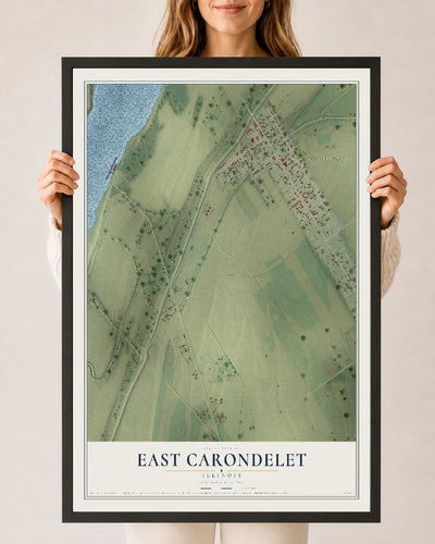 Map of East Carondelet, Illinois, 24 x 36 inch print in a black wood frame