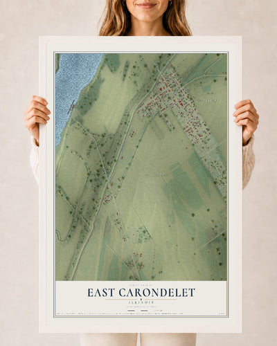 Map of East Carondelet, Illinois, 24 x 36 inch print in a white wood frame