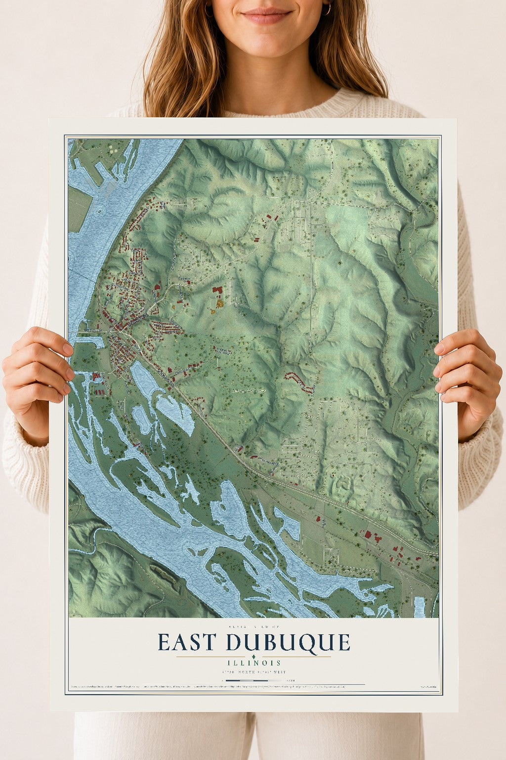 Map of East Dubuque, Illinois, 18 x 24 inch unframed archival matte print