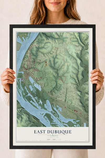 Map of East Dubuque, Illinois, 18 x 24 inch print in a black wood frame