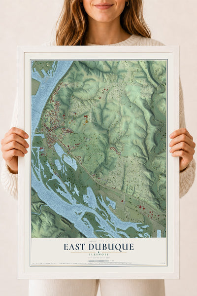 Map of East Dubuque, Illinois, 18 x 24 inch print in a white wood frame