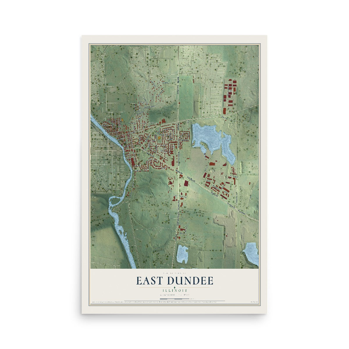 Map of East Dundee, Illinois, 12 x 18 inch unframed archival matte print