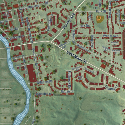 Close-up of the map of East Dundee, Illinois print showing street and building detail