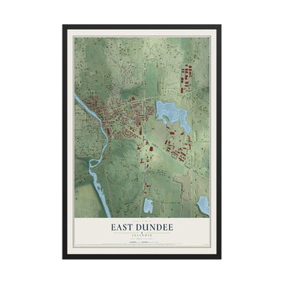 Map of East Dundee, Illinois, 12 x 18 inch print in a black wood frame