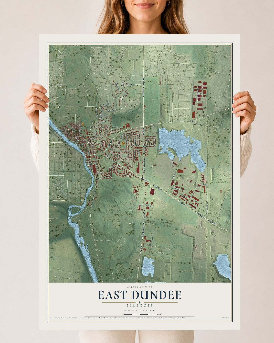 Map of East Dundee, Illinois, 24 x 36 inch unframed archival matte print
