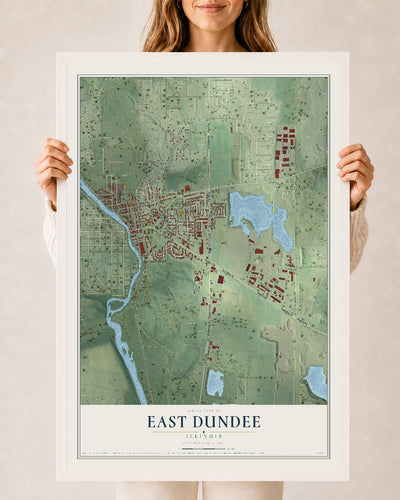 Map of East Dundee, Illinois, 24 x 36 inch print in a white wood frame
