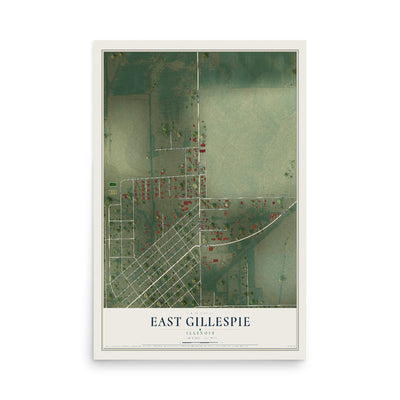 Map of East Gillespie, Illinois, 12 x 18 inch unframed archival matte print