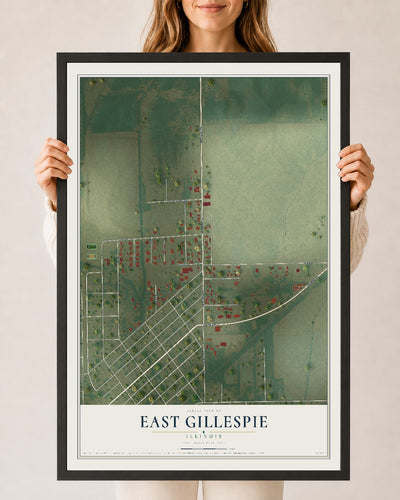 Map of East Gillespie, Illinois, 24 x 36 inch print in a black wood frame