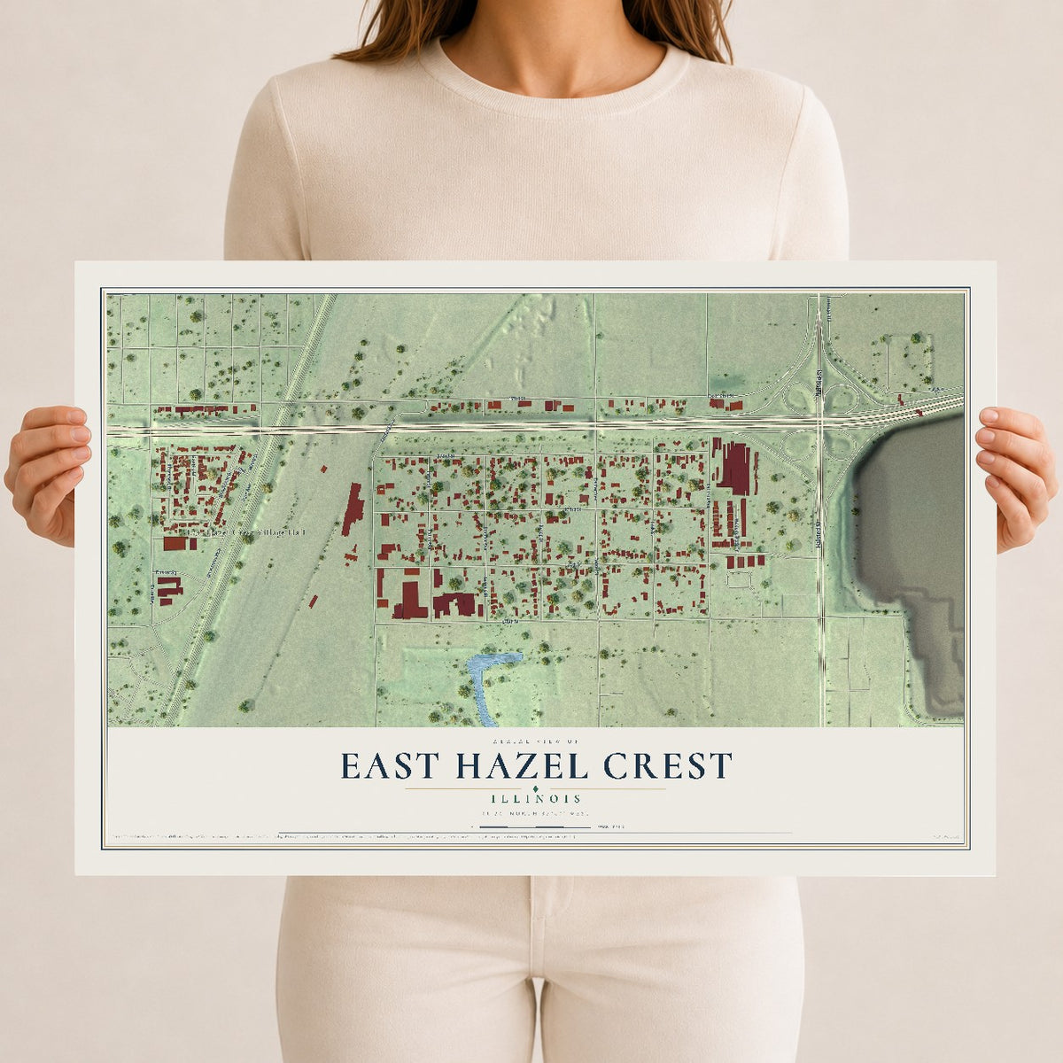 Map of East Hazel Crest, Illinois, 12 x 18 inch unframed archival matte print
