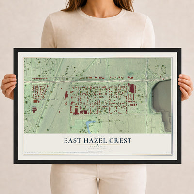 Map of East Hazel Crest, Illinois, 12 x 18 inch print in a black wood frame