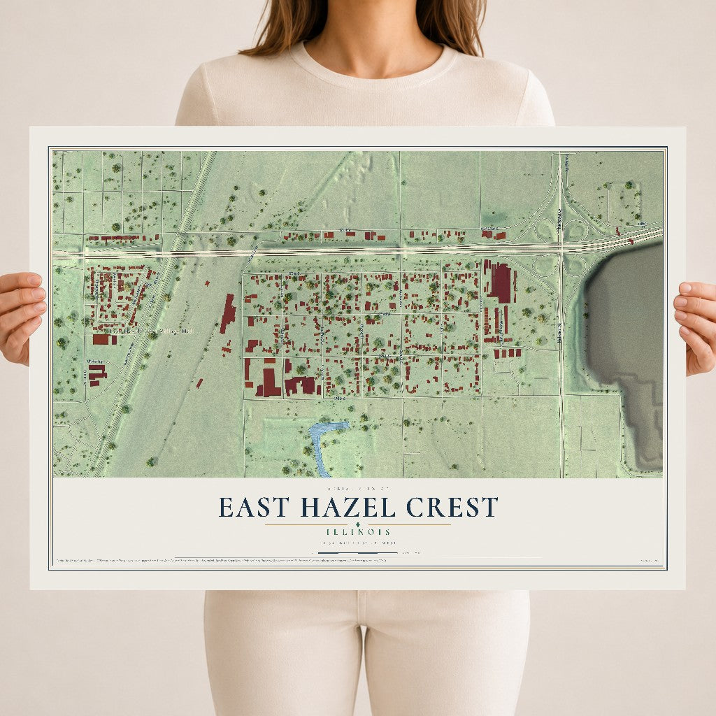 Map of East Hazel Crest, Illinois, 18 x 24 inch unframed archival matte print