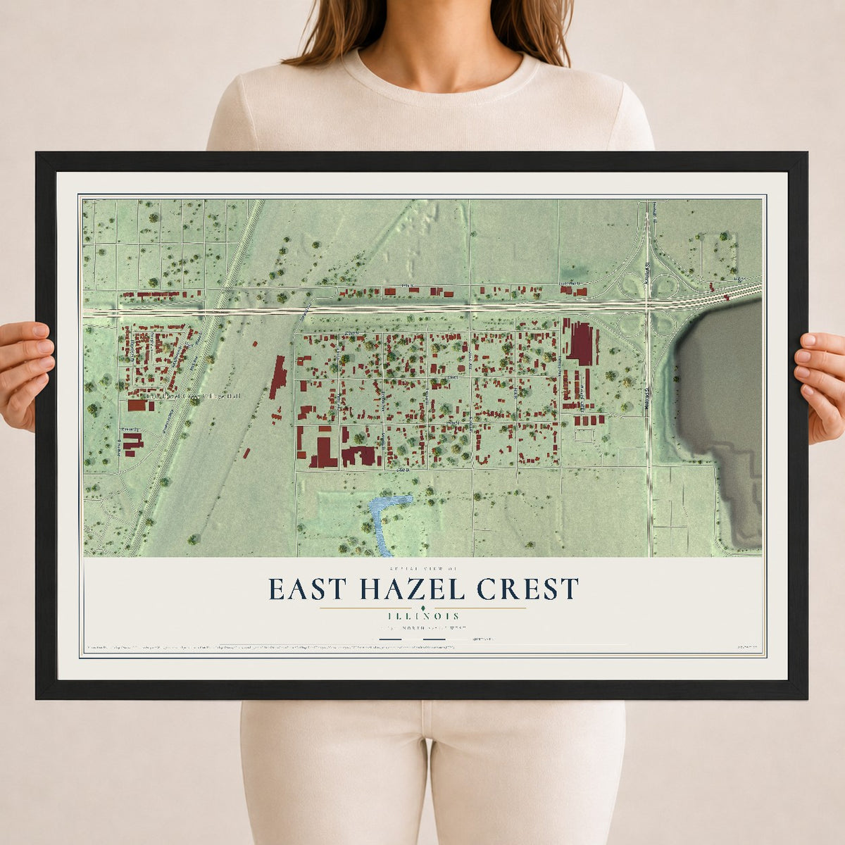 Map of East Hazel Crest, Illinois, 18 x 24 inch print in a black wood frame