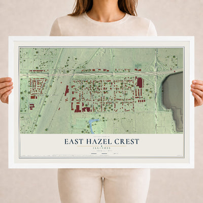Map of East Hazel Crest, Illinois, 18 x 24 inch print in a white wood frame