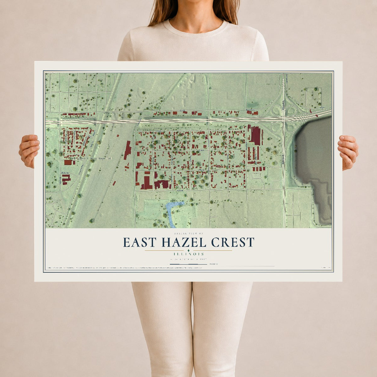 Map of East Hazel Crest, Illinois, 24 x 36 inch unframed archival matte print
