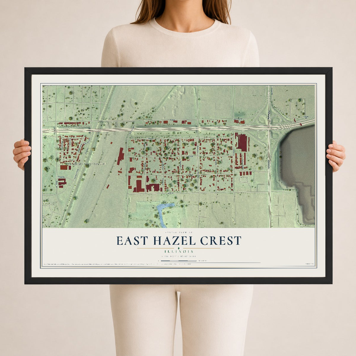 Map of East Hazel Crest, Illinois, 24 x 36 inch print in a black wood frame